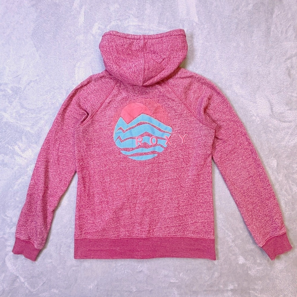 Roxy Red Marled Zip Up‎ Hoodie Mountains Sun Graphic Women M Y2K Surf Style